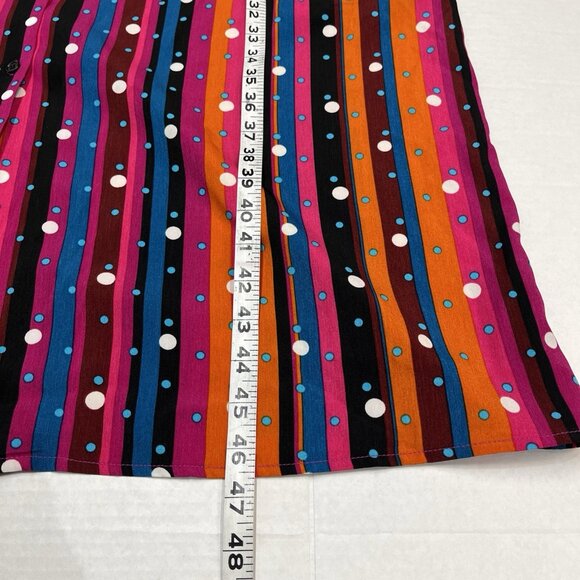 Abbott Elementary Dress Womens 1X Multi Color Striped Dots Button Down Midi - Picture 6 of 8